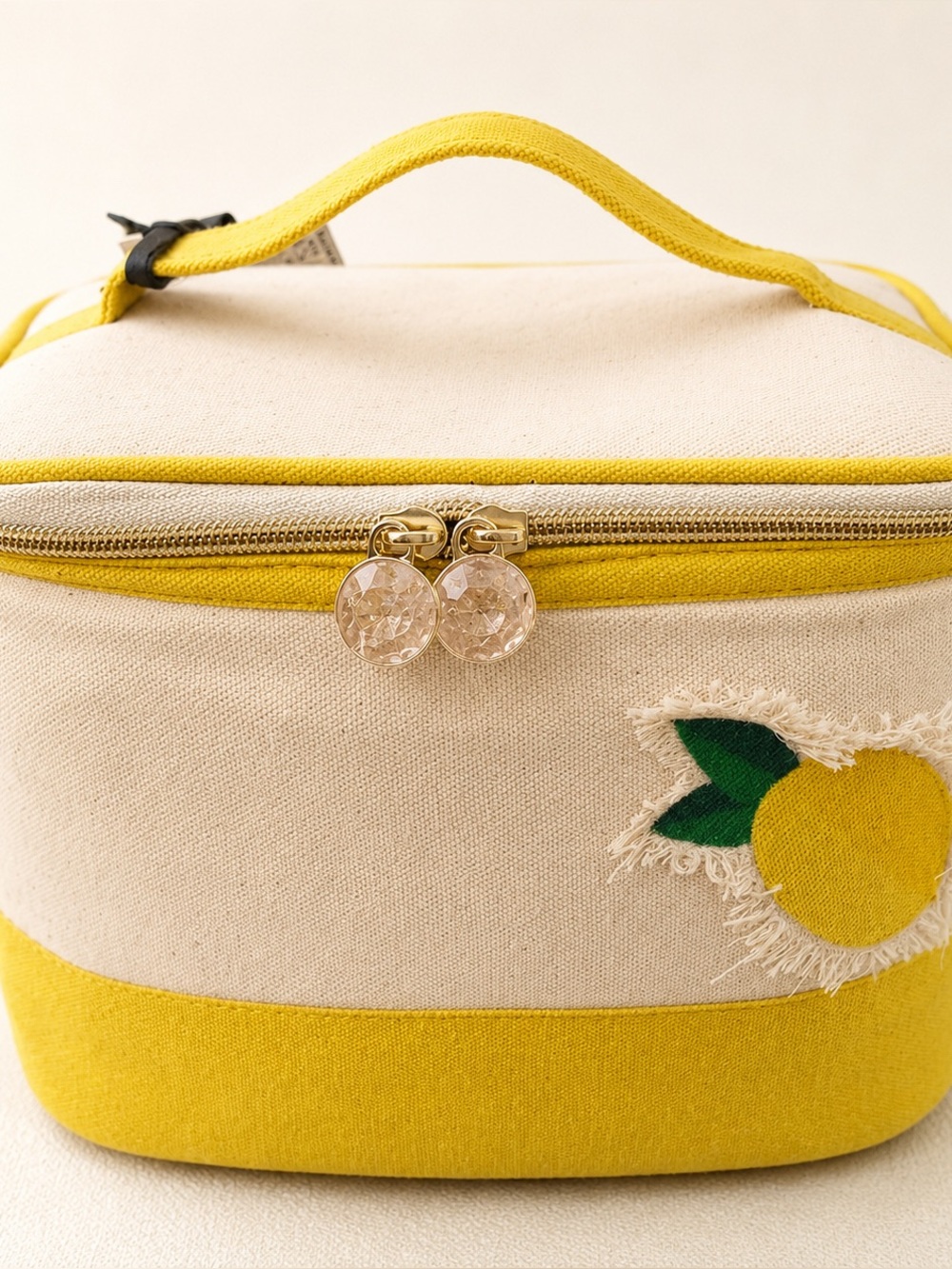 NWT Dabney Lee Lemon Appliqué Cosmetic Train Case Yellow Canvas